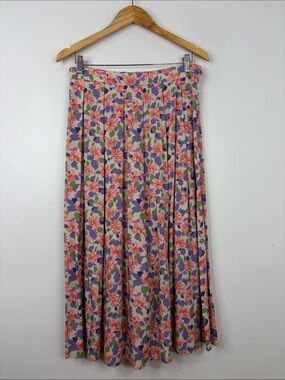 Vintage Pendleton Skirt Womens Medium 10 Pink Purple Floral Pleated Midi Retro